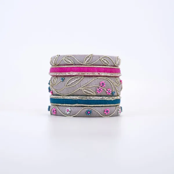 Ritika Mini Grey and Silver Thread Handcrafted Bangles